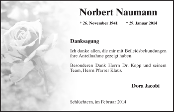 Traueranzeige von Norbert Naumann 
