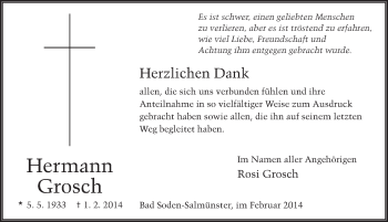 Traueranzeige von Hermann Grosch 
