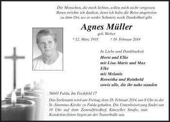 Traueranzeige von Agnes Müller 