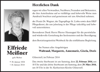 Traueranzeige von Elfriede Meißner 