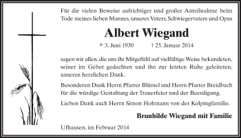 Traueranzeige von Albert Wiegand 