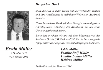 Traueranzeige von Erwin Müller 