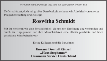 Traueranzeige von Roswitha Schmidt 