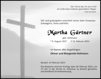 Traueranzeige von Martha Gärtner 