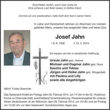 Traueranzeige von Josef Jahn 