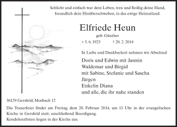 Traueranzeige von Elfriede Heun 