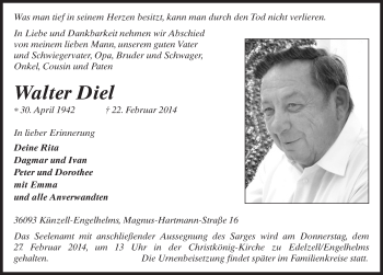 Traueranzeige von Walter Diel 