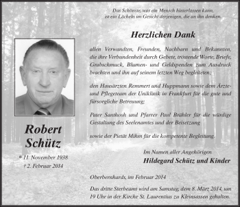 Traueranzeige von Robert Schütz 