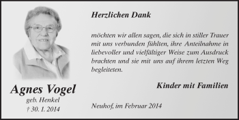 Traueranzeige von Agnes Vogel 
