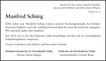 Traueranzeige von Manfred Schürg 