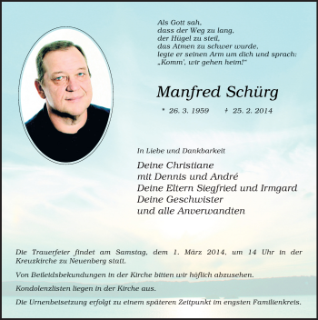 Traueranzeige von Manfred Schürg 