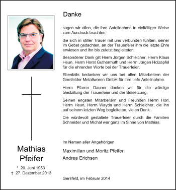 Traueranzeige von Mathias Pfeifer 