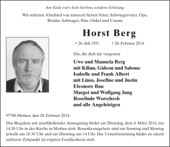 Traueranzeige von Horst Berg 