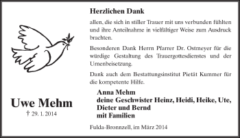 Traueranzeige von Uwe Mehm 