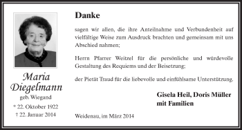 Traueranzeige von Maria Diegelmann 
