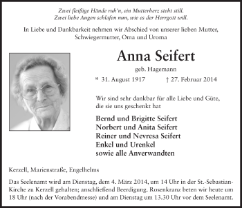 Traueranzeige von Anna Seifert 