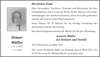 Traueranzeige von Otmar Müller 