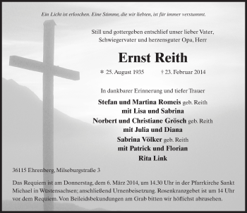 Traueranzeige von Ernst Reith 