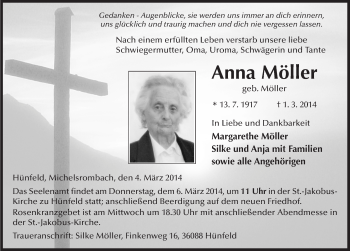 Traueranzeige von Anna Möller 