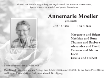 Traueranzeige von Annemarie Moeller 