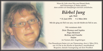 Traueranzeige von Bärbel Jung 