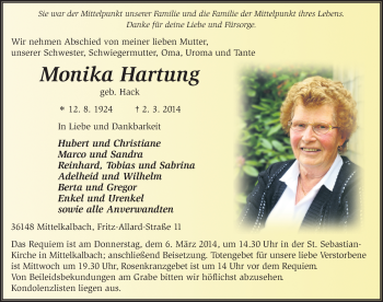 Traueranzeige von Monika Hartung 