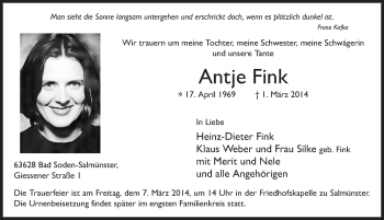 Traueranzeige von Antje Fink 