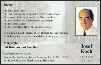 Traueranzeige von Josef Koch 