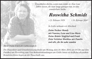 Traueranzeige von Roswitha Schmidt 