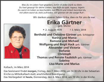 Traueranzeige von Erika Gärtner 