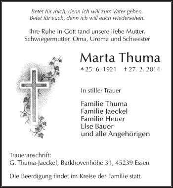 Traueranzeige von Marta Thuma 