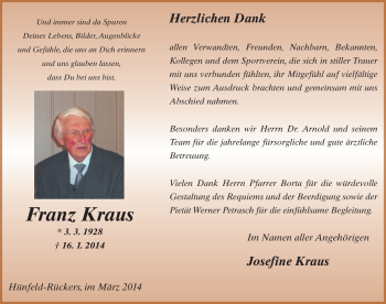 Traueranzeige von Franz Kraus 