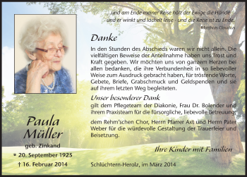 Traueranzeige von Paula Müller 
