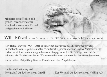 Traueranzeige von Willi Rützel 