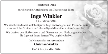 Traueranzeige von Inge Winkler 
