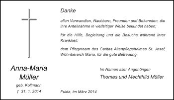 Traueranzeige von Anna-Maria Müller 