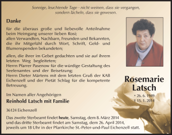 Traueranzeige von Rosemarie Latsch 