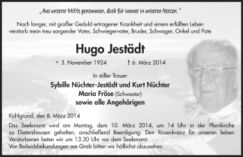 Traueranzeige von Hugo Jestädt 