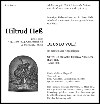 Traueranzeige von Hiltrud Heß 