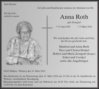 Traueranzeige von Anna Roth 