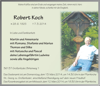Traueranzeige von Robert Koch 