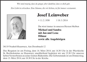 Traueranzeige von Josef Leinweber 