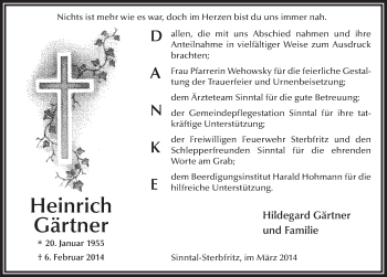 Traueranzeige von Heinrich Gärtner 