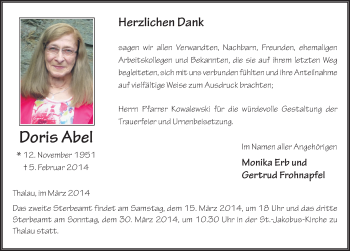 Traueranzeige von Doris Abel 