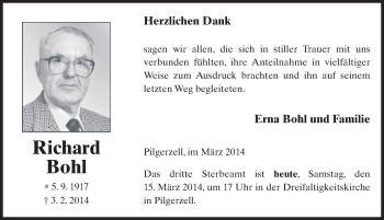 Traueranzeige von Richard Bohl 