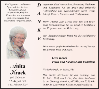 Traueranzeige von Anita Krack 
