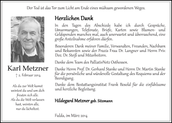 Traueranzeige von Karl Metzner 