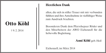 Traueranzeige von Otto Köhl 
