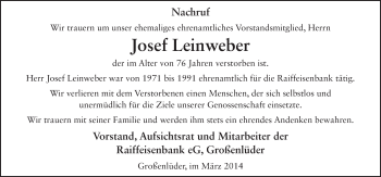 Traueranzeige von Josef Leinweber 
