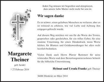 Traueranzeige von Margarete Theiner 